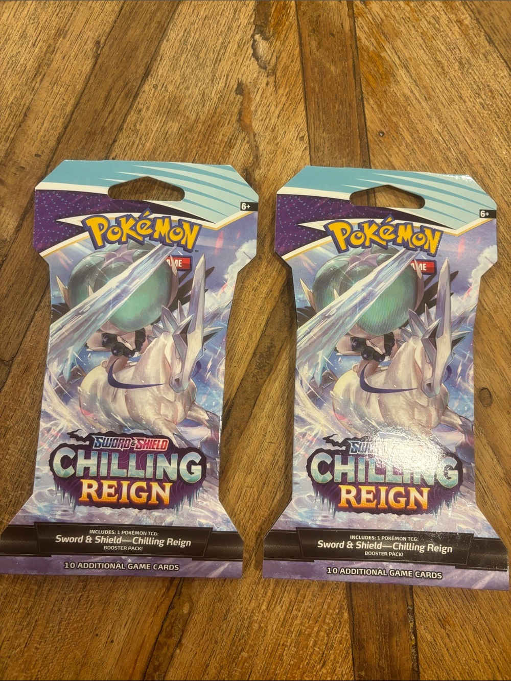 2 sets of TCG: Sword & Shield - Chilling Reign
Sleeved Booster Pack (10
Cards)